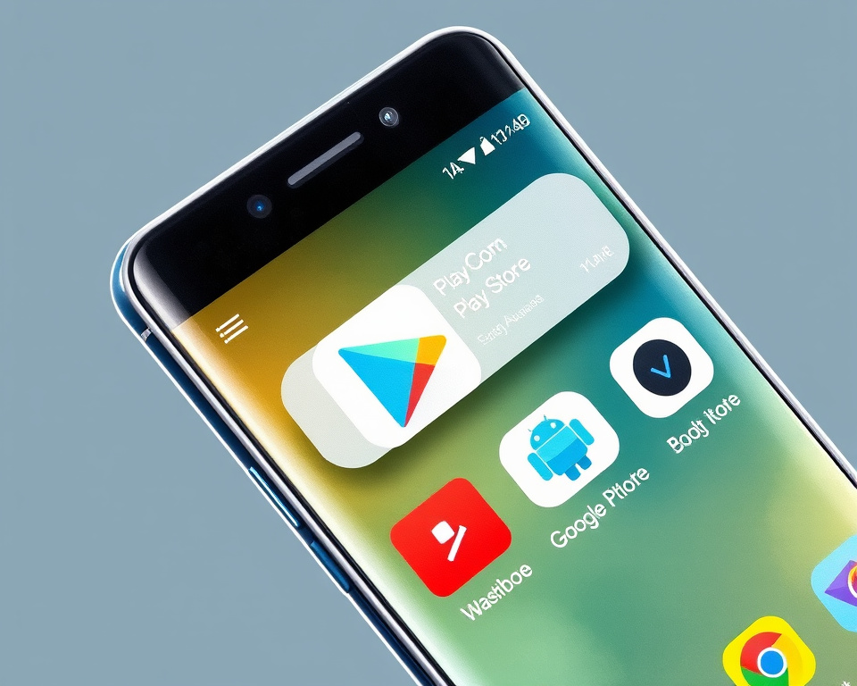 Android phone with app drawer open, Google Play Store icon visible